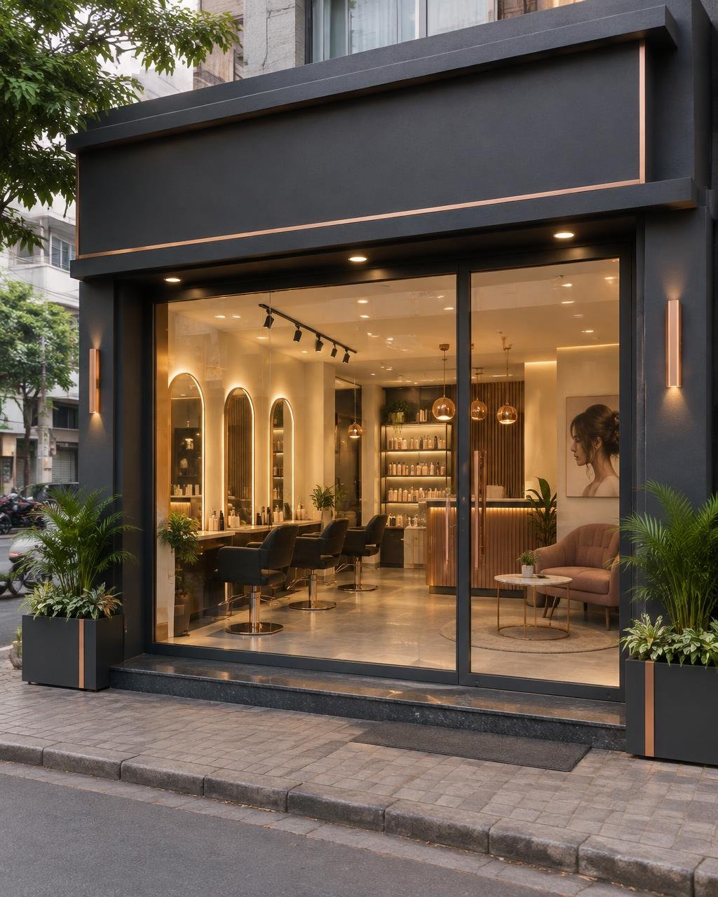 Welcoming salon exterior